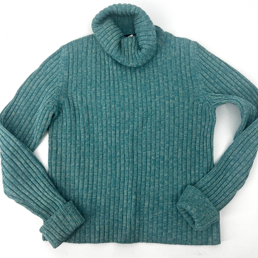 Vintage J. Crew Womens Teal Turtleneck 100% Merino Wool Sweater Size M Preowned